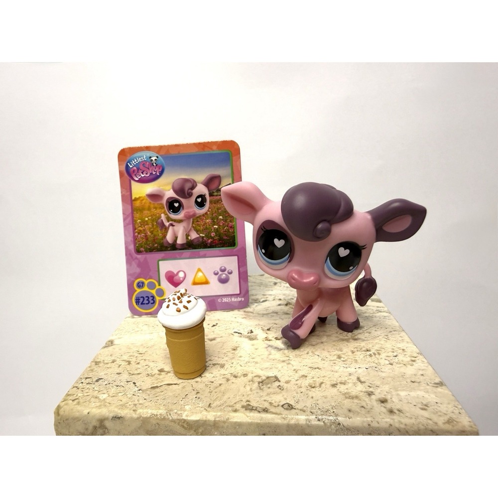 Littlest Pet Shop Generation 7 Series 4 #233 Pink and Plum Cow Collector Set NEW